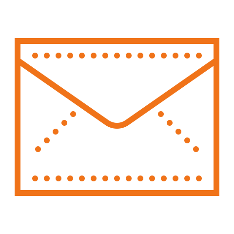 Orange email icon on a transparent background