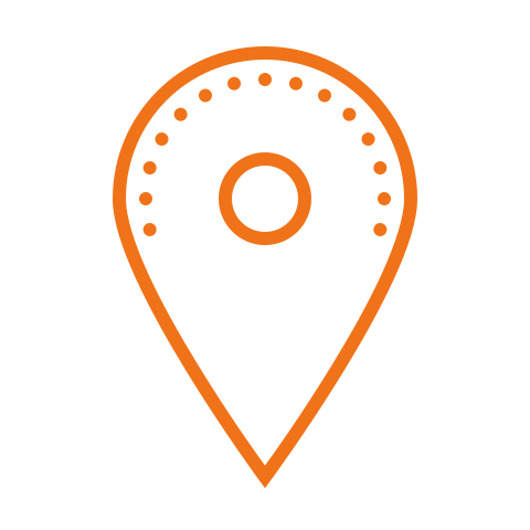 Orange location pin icon on a transparent background