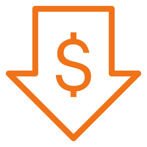 Orange arrow icon on a transparent background